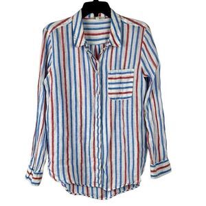 Two By Vince Camuto Striped Linen Button Down Shirt Medium